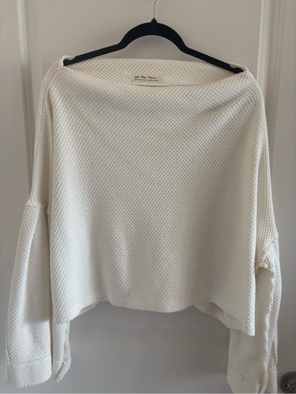 Free People Boat Neck Cream Waffle Knit Sweater